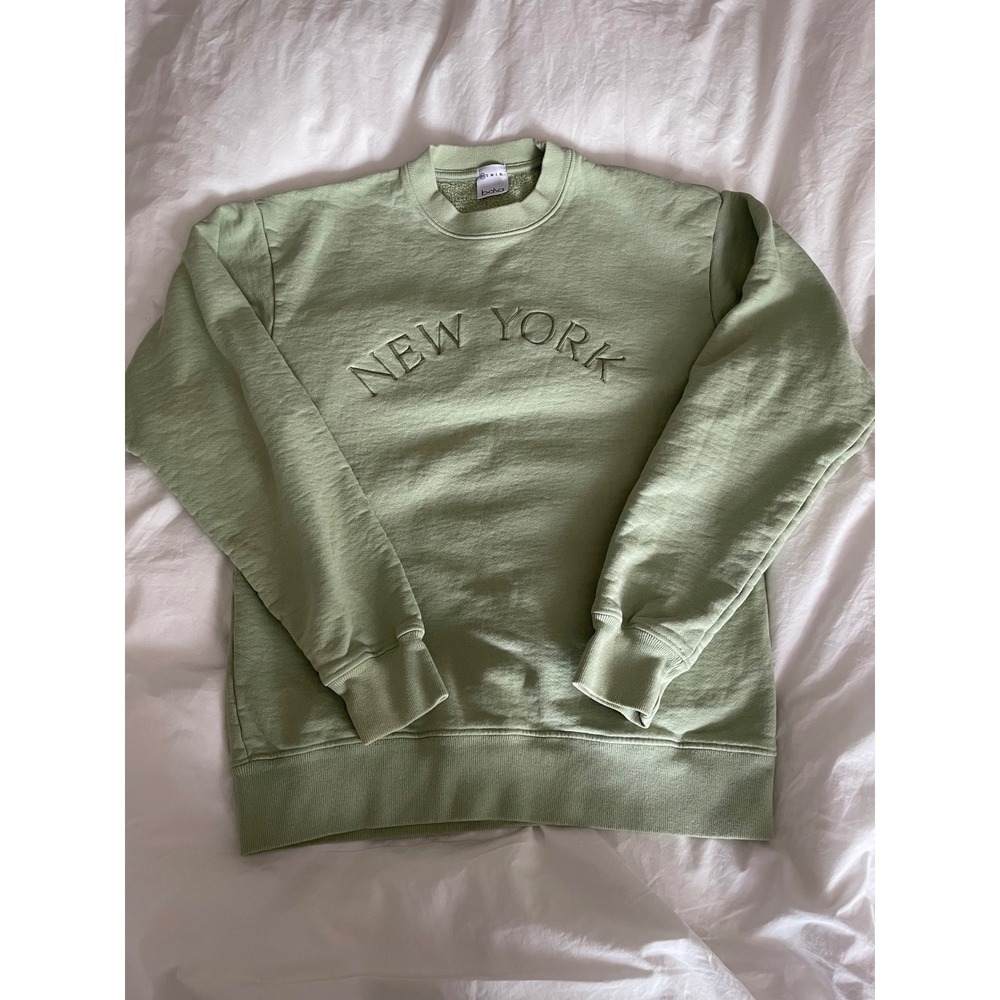 Bala Sweatshirt Light Green New York Embroidered Crewneck Pullover Size-XS